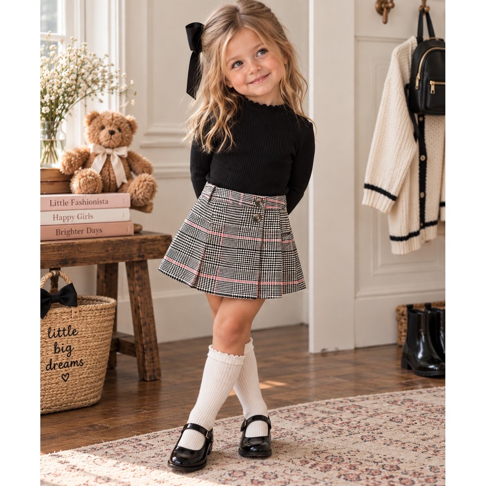 H&M Plaid Pleated Houndstooth Skirt Girls Size 4T Preppy Mini